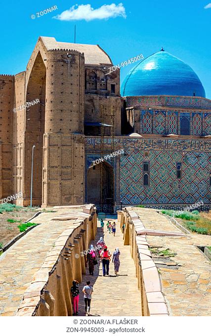 TURKISTAN, KAZAKHSTAN - JULY 18: People visiting Khoja Ahmed Yasawi mausoleum in Turkistan. July 2016