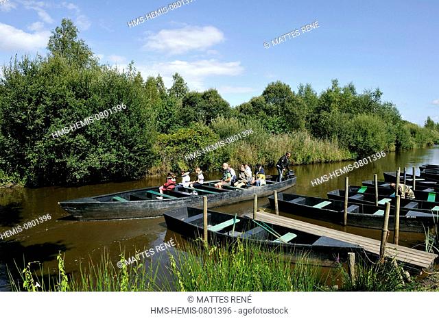 France, Loire Atlantique, Parc Naturel Regional de la Briere (Briere Natural Regional Park), Saint Lyphard, excursion of barge locally called chaland in the...