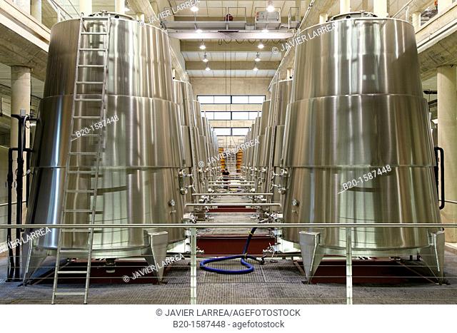 Fermentation tanks, Winery Building Architect Iñaki Aspiazu, Bodegas Baigorri, Samaniego, Araba, Rioja Alavesa, Basque Country, Spain
