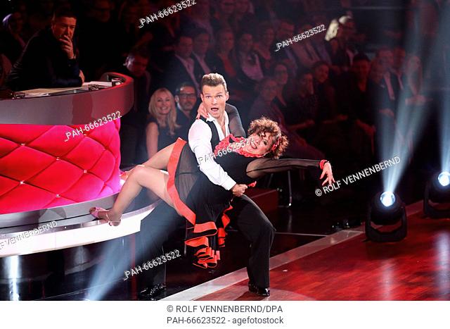 Franziska Traub and professional dancer Vadim Garbuzov dancing at the RTL dance show 'Let's Dance' at the Coloneum in Cologne, Germany, 11 March 2016