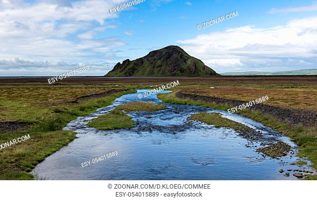 River markarfljot on Iceland with mountain Stori Dimon