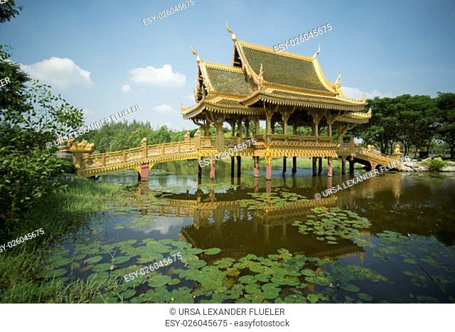 a traditional Woodbridge in the Ancient City or Muang Boran at the city of Samuth Prakan south of the city of Bangkok in Thailand in Southeastasia