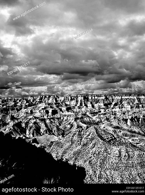 Black and white late afternoon in the Grand Canyon Arizona