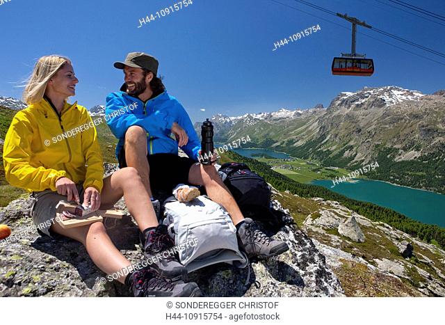 Canton, Graubünden, Grisons, Switzerland, Europe, Engadin, Engadine, Upper Engadine, mountain, mountains, footpath, walking, hiking, trekking, mountain railway