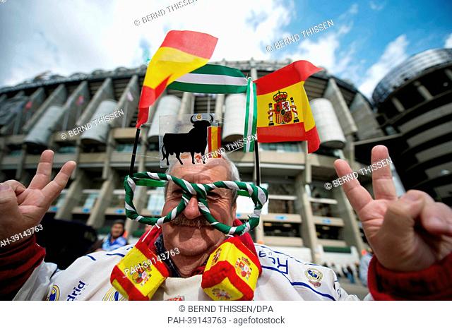 A supporter of Real Madrid gestures before the UEFA Champions League semi final second leg soccer match between Borussia Dortmund and Real Madrid at Santiago...