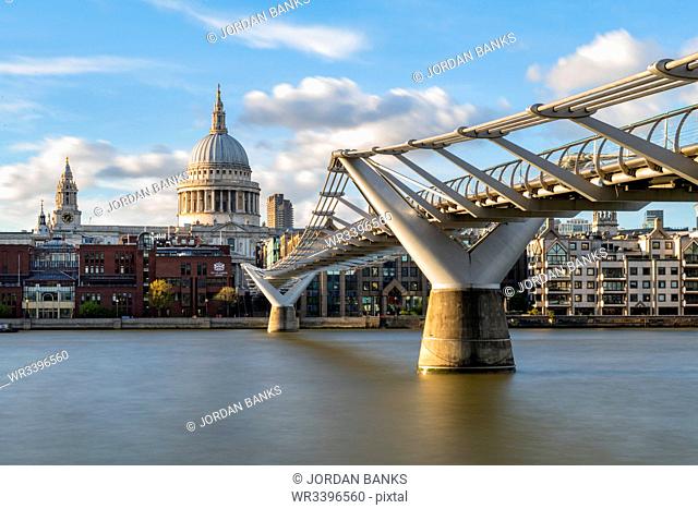 Millennium bridge and St. Paul's Cathedral, London, England, United Kingdom, Europe