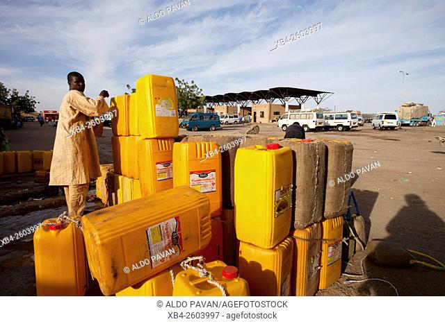 Niger, Agadez, "la gare" (bus station), tanks for the desert travel