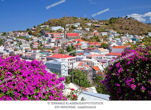 View of the city of St  George's, Grenada, West Indies, from an elevated position
