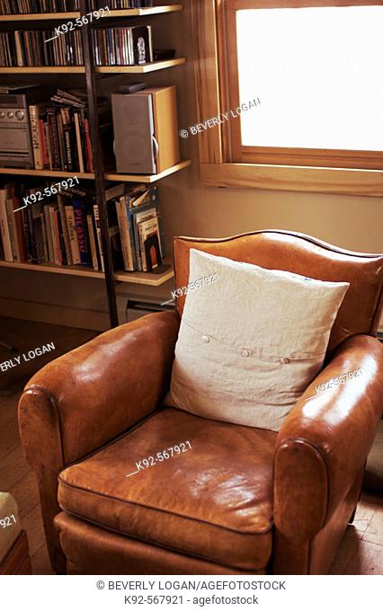 Leather chair in a home in Colorado. USA