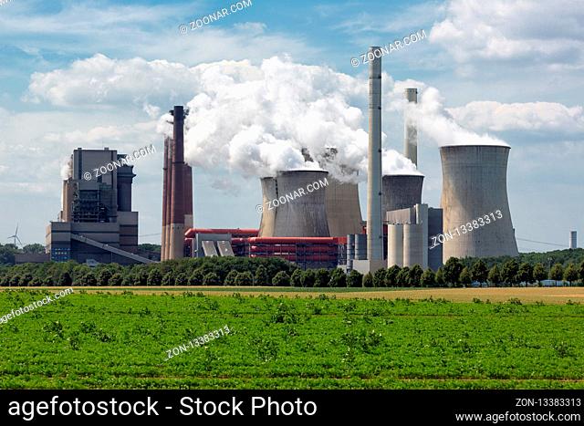 View at Coal-fired power plant near lignite mine garzweiler in Germany