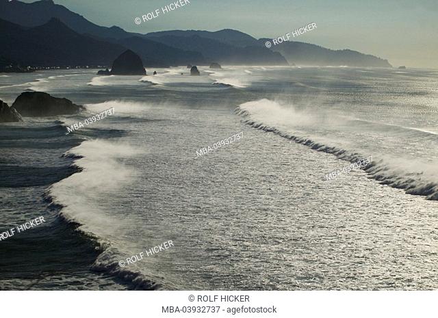 usa, Oregon, Ecola State park, Cannon beach, Haystack Rock, surf, North America, Pacific, Pacific-coast, destination, lake, sight, rocks, rock-formations, beach