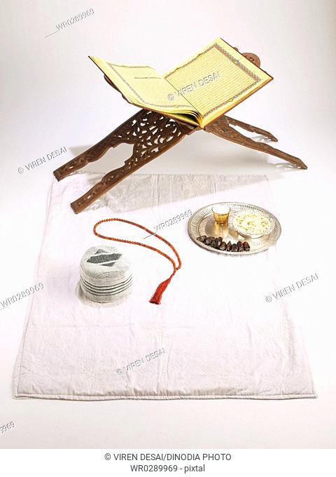 Koran prayer beads shawl mass Allah bohri Muslim topi cap eid ul-fitr or id-ul-fitr with sewaiya khajoor salt for Id festival