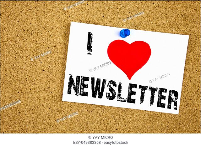 Hand writing text caption inspiration showing I Love Subscribe Newsletter concept meaning Internet Online Communication Loving written on sticky note