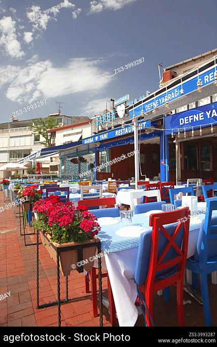 View to the traditional restaurants near the port, Kinaliada Island, Princes' Islands, Istanbul, Marmara Region, Turkey, Europe