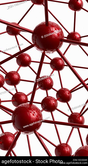 red Molecular geometric chaos abstract structure. Science technology network connection hi-tech background 3d rendering vertical illustration