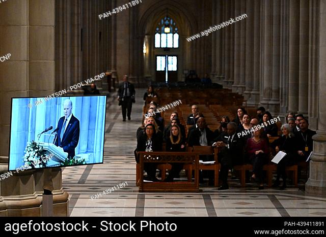 United States President Joe Biden speaks during a memorial service for former US Supreme Court Justice Sandra Day O'Connor at the National Cathedral in...