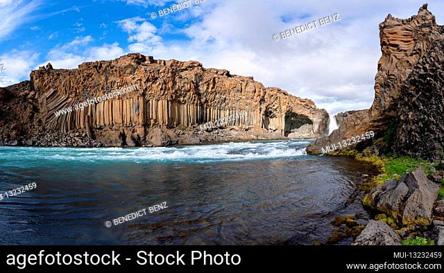 Iceland, Norðurland eystra, Aldeyjarfoss, Water, Waterfall, River, Canyon, Flowers, Moss