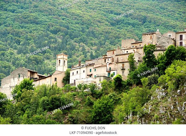 The old mountain village of Villalago high above Lake Scanno