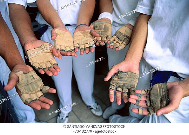 Hands of pelota players. San Sebastián. Spain