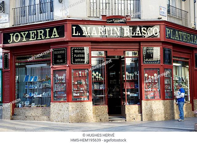 Spain, Aragon, Zaragoza, Calle Alfonso 1, religious shop