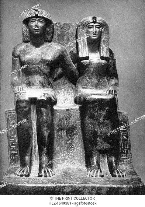 Pharaoh Thutmose IV and his queen, 1933-1934. Black granite group, discovered at Karnak. Thutmose IV was the eighth Pharaoh of the 18th Dynasty of Egypt