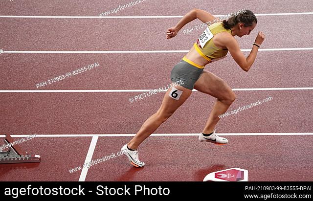 03 September 2021, Japan, Tokio: Paralympics: Athletics, 400 meters, T38- standing, women's preliminary, at Olympic Stadium