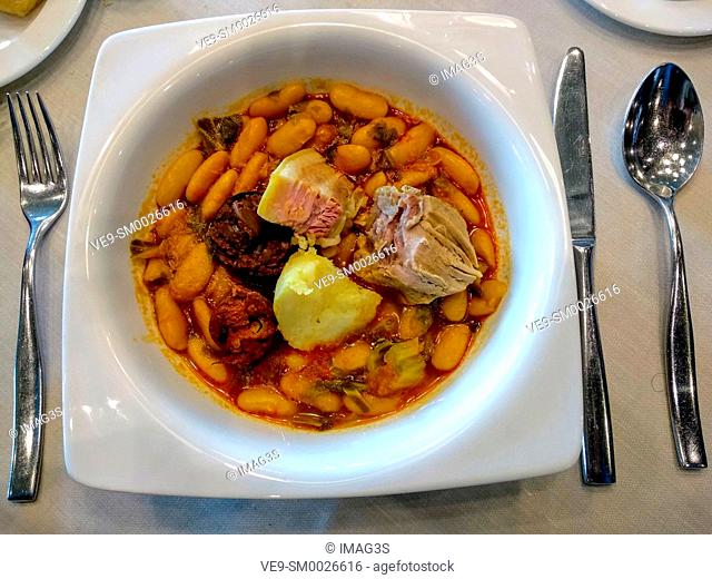 'Pote asturiano', beans, cabbage and sausage, typical meal in Asturias. Torazo, Cabranes municipality, Asturias, Spain