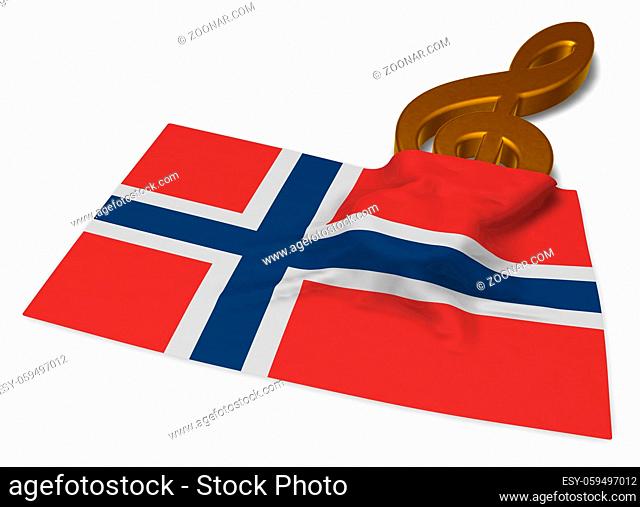 notenschlüssel und flagge von norwegen - 3d illustration