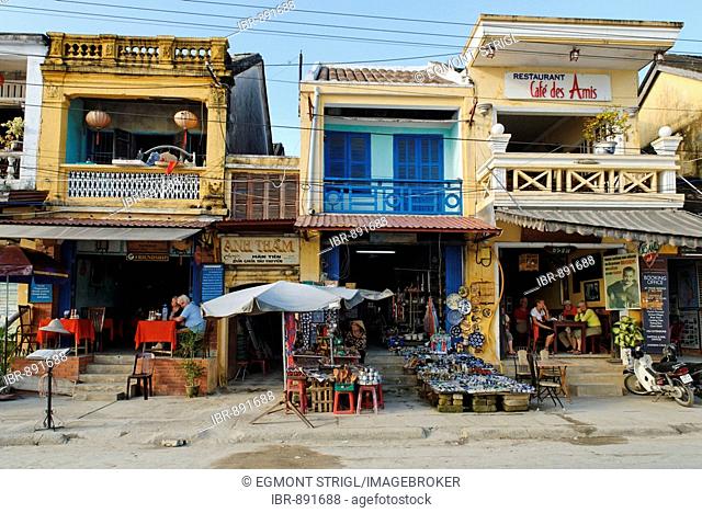 Tourist restaurants and souvenir shops on a street in Hoi An, UNESCO World Heritage Site, Vietnam, Asia