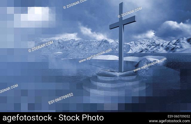 Wooden cross in winter made in 3d software