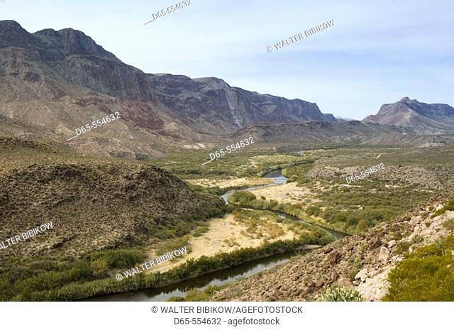 View of the Rio Grande River Valley at the Big Bend from Rt. 170. Big Bend Area. Presidio.Texas, USA