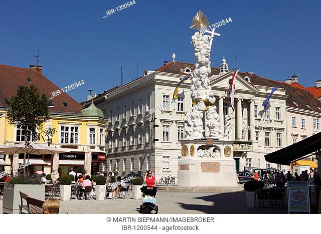 Holy Trinity column, Town Hall, Main Square, Baden near Vienna, Vienna Woods, Lower Austria, Austria, Europe