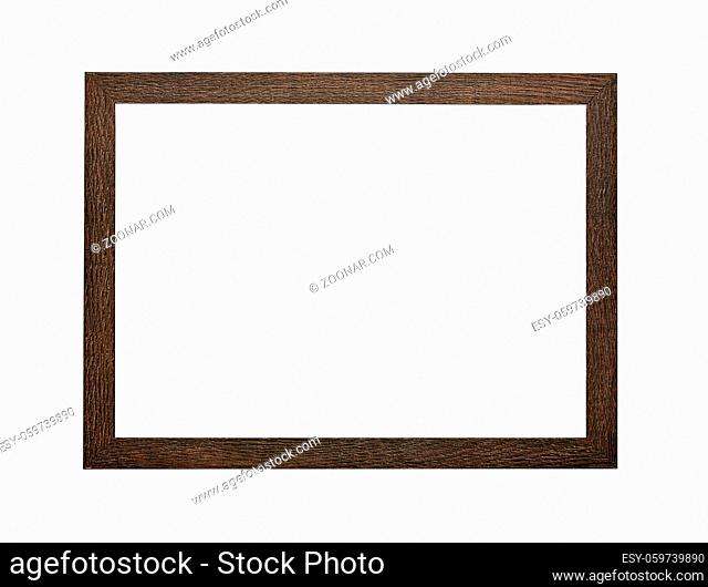 Modern dark brown wooden rectangular frame for picture or photo, isolated on white background