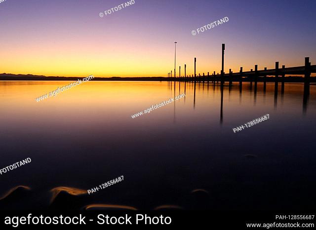 Ambach, Germany January 2020: Impressions Ambach - recreation area - January 2020 sunset in Ambach (Lkr.Bad Toelz / Wolfratshausen) on Lake Starnberg