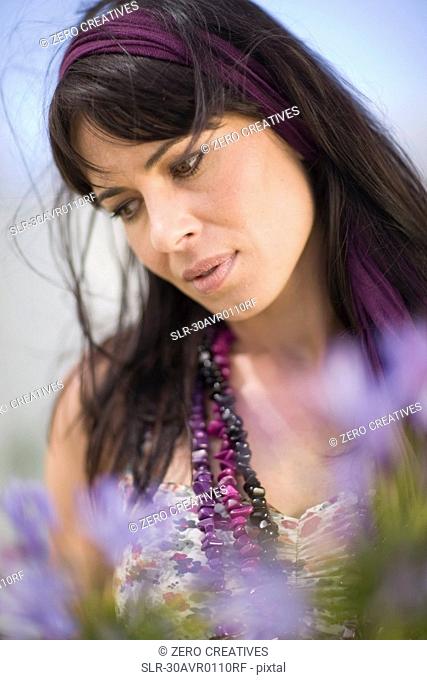 Portrait of hippie-woman flower power