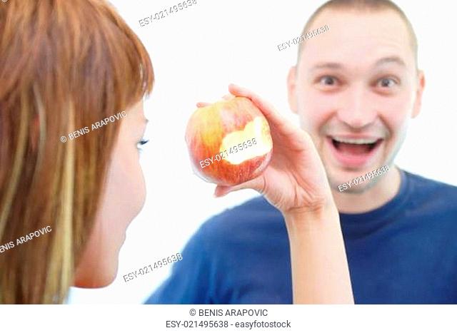 healthy couple with apple