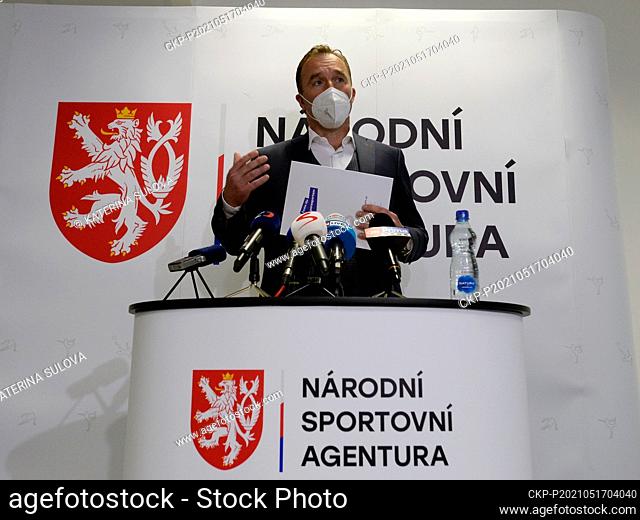 Milan Hnilicka, chairman of the Czech National Sports Agency (NSA), speaks during a press conference on his resignation, on May 17, 2021, in Prague