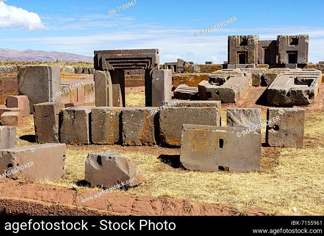 Ruins of Pumapunku, pre-Inca ruins of Tiwanaku, also Tiahuanaco, Unesco World Heritage Site, La Paz Department, Bolivia, South America