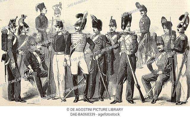 Uniforms of the Neapolitan Army: Artilleryman; Carabiniere; Gendarme; Bodyguard; Guide; Royal Guard; Guard of Honour; Musician; Dragon