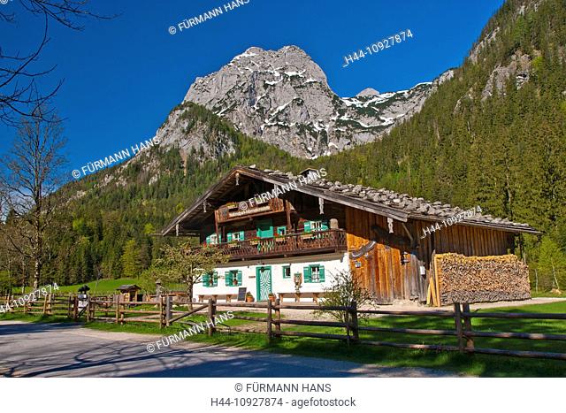 Bavaria, Europe, Upper Bavaria, Berchtesgaden area, Berchtesgaden, sky, blue sky, Alps, mountains, street, way, national park, park, Ramsau, Klausbach valley