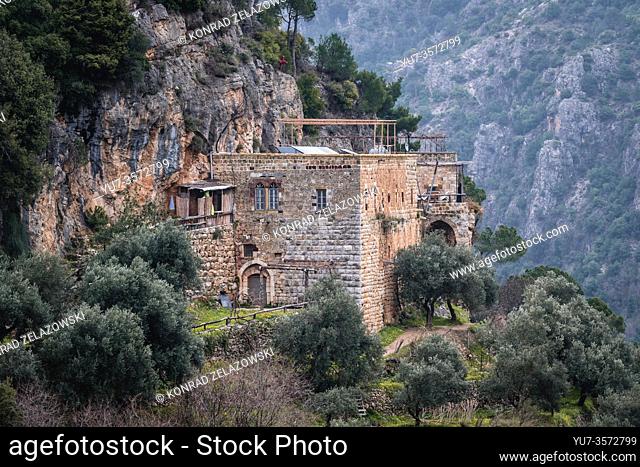 View on the Our Lady of Qannoubine Monastery in Kadisha Valley also called Holy Valley in North Governorate of Lebanon
