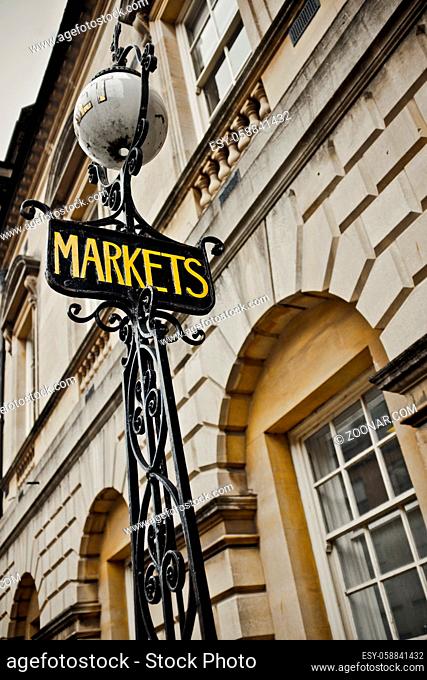A Vintage Retro Style Sign For Markets In An Old British Town Or City (Bath, England)