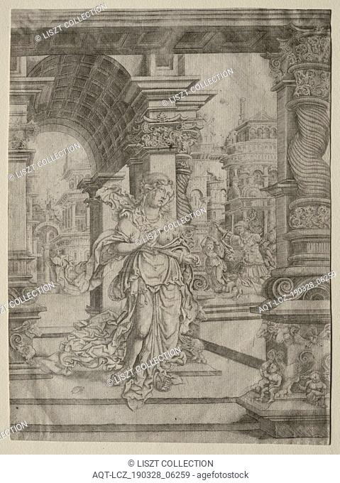 Death of Lucretia. Frans Crabbe van Esplegem (Flemish, c. 1480-1552). Engraving