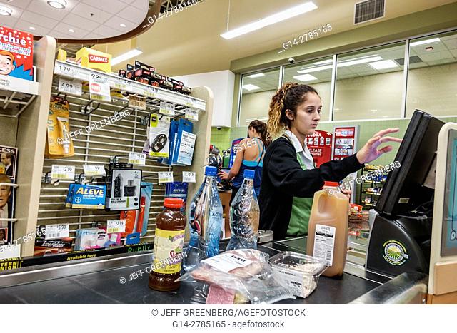 Florida, Ft. Fort Myers, Publix, supermarket, grocery store, interior, food, cashier, woman, employee, checkout