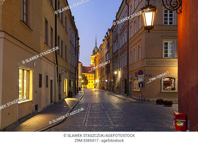Dawn in Warsaw old town, Poland