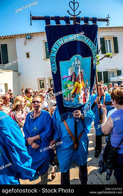Saint-Marie-de-la-Mer, Provence, France - May 25, 2015. Religious procession in honor of the feast of St. Sara begins. World Festival of Gypsies