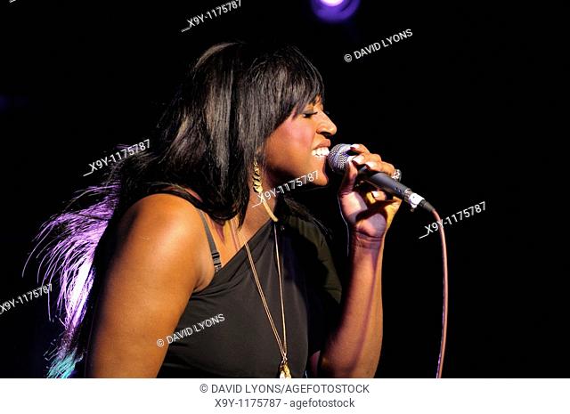 Mica Paris, English soul blues singer performing in the main stage marquee  Maryport Blues Festival, 2010  Cumbria, England