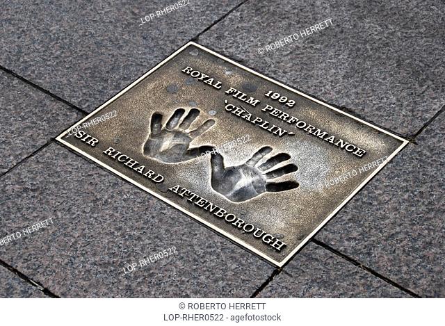 England, London, Leicester Square, Hand prints of Sir Richard Attenborough in the pavement