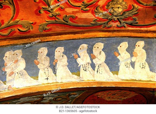 15th century wall paintings of the Notre-Dame-de-Garaison abbey, Hautes-Pyrenees, Midi-Pyrenees, France