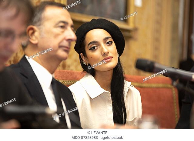 Italian singer Levante during the press conference at Palazzo Marino in Milan for the presentation of the Music Week program in the presence of the mayor Beppe...
